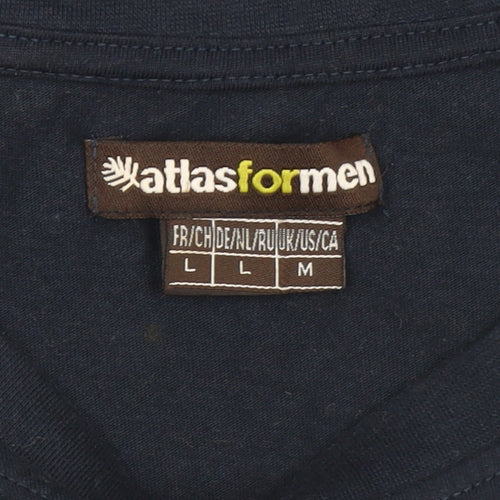 Atlas For Men Navy Blue Crew Neck Cotton T-Shirt Men's Medium