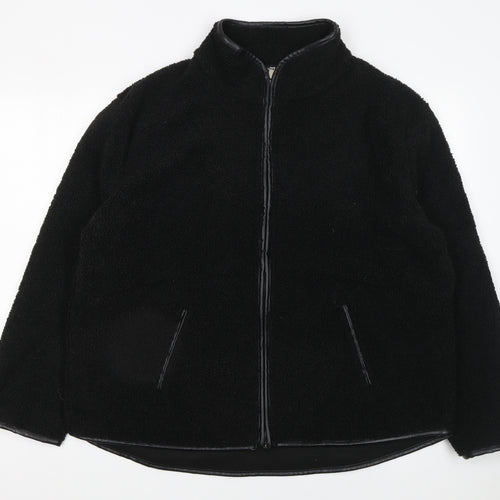 Peacocks Women Black L Fleece Full Zip Mid-Length Jacket