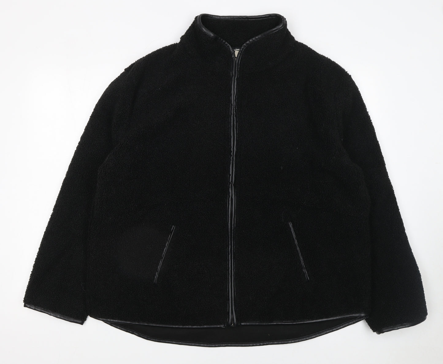 Peacocks Women Black L Fleece Full Zip Mid-Length Jacket