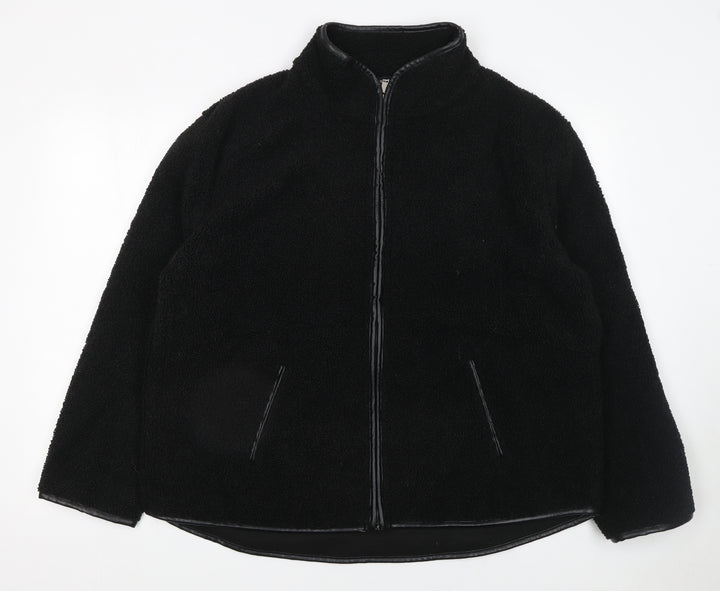 Peacocks Women Black L Fleece Full Zip Mid-Length Jacket