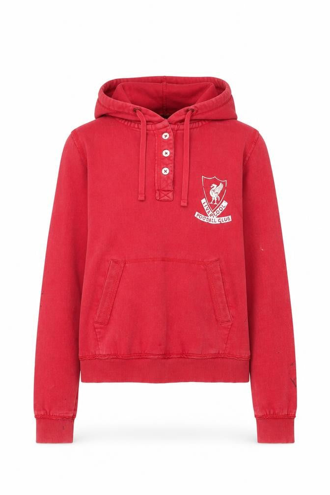 Liverpool FC Women's Red Henley Hoodie Size 12 Cotton Pullover
