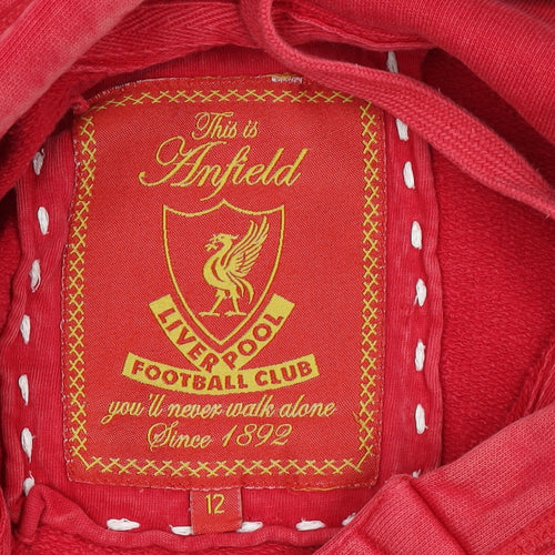 Liverpool FC Women's Red Henley Hoodie Size 12 Cotton Pullover