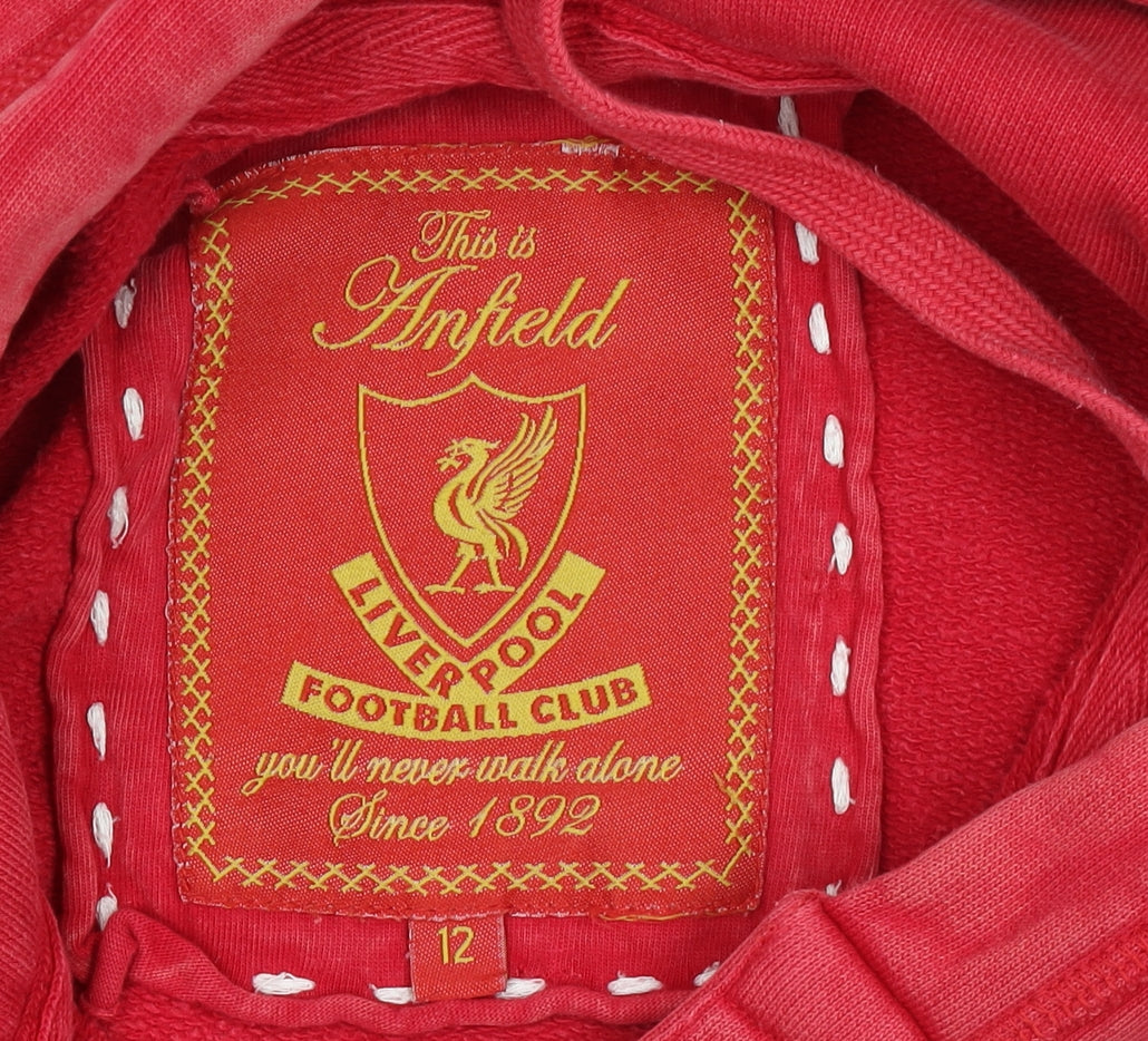 Liverpool FC Women's Red Henley Hoodie Size 12 Cotton Pullover
