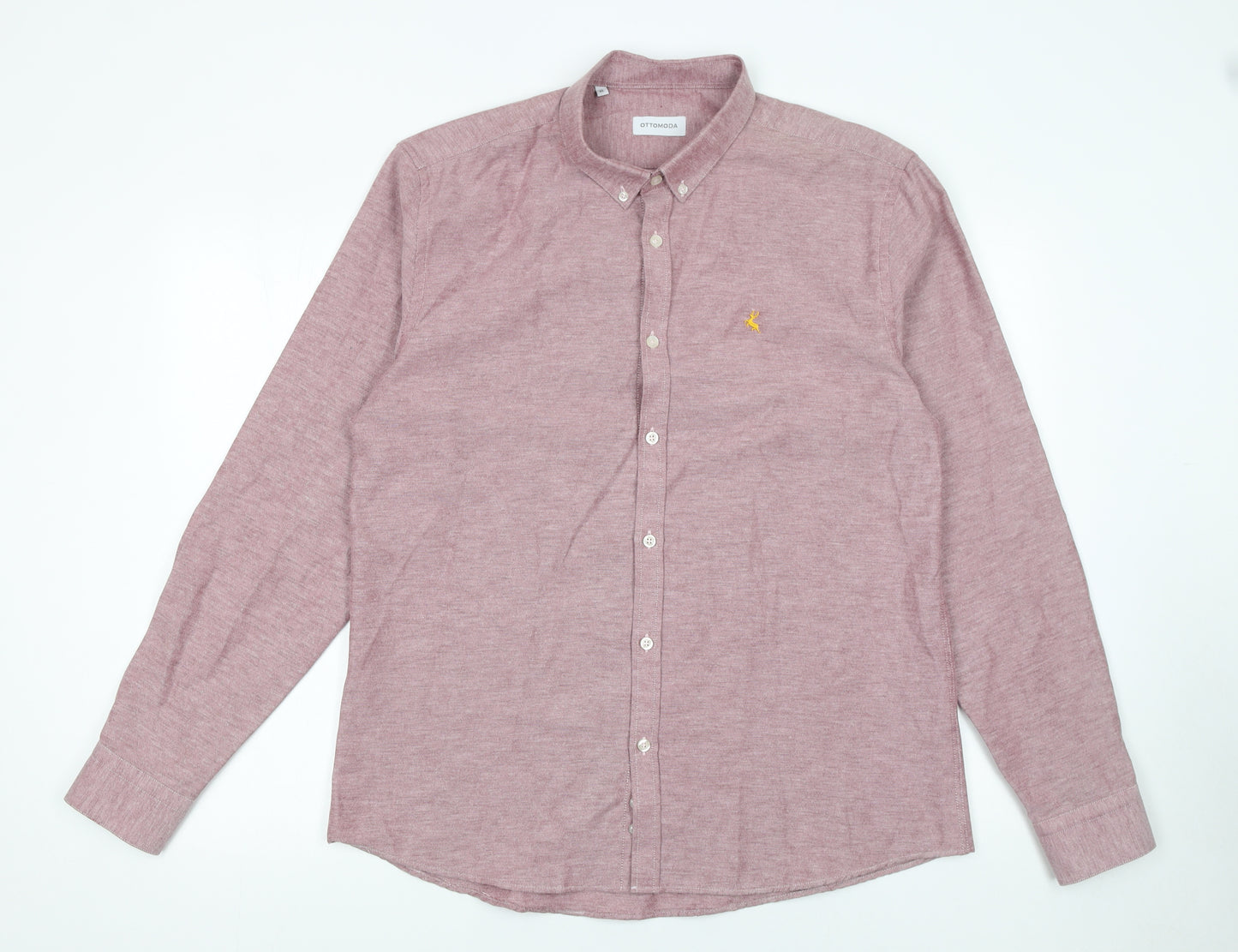 Ottomoda Men's Pink Long Sleeve Button-Up Shirt XL Classic Fit