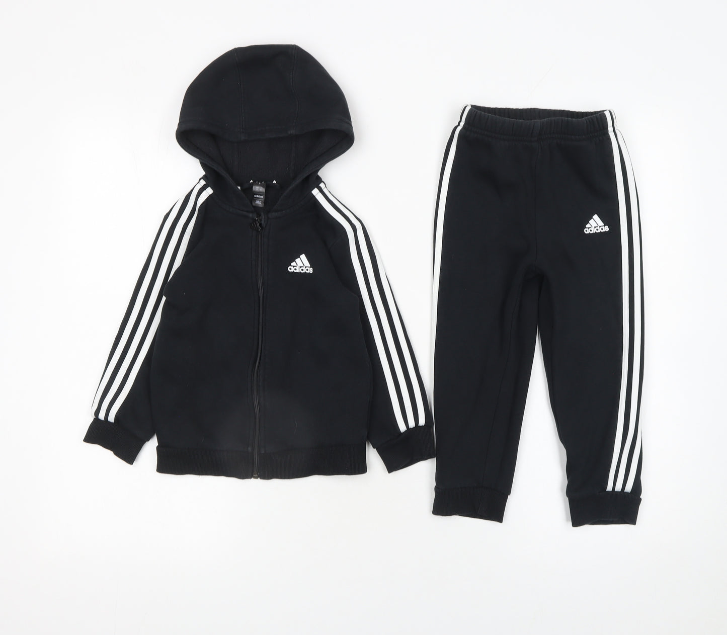 Adidas Boys Black 3-Stripe Hoodie & Joggers Tracksuit Set 3 Years