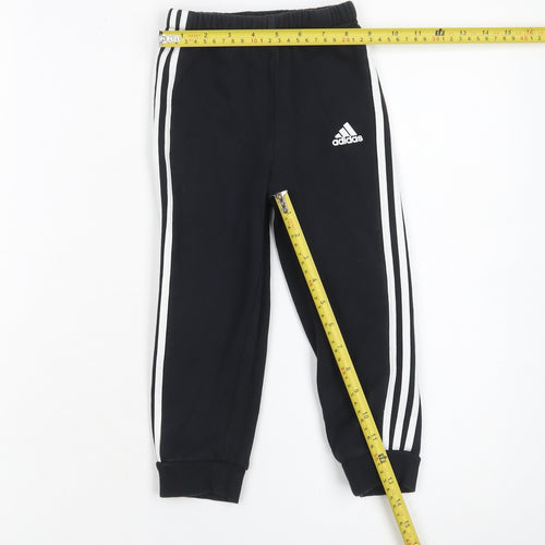 Adidas Boys Black 3-Stripe Hoodie & Joggers Tracksuit Set 3 Years
