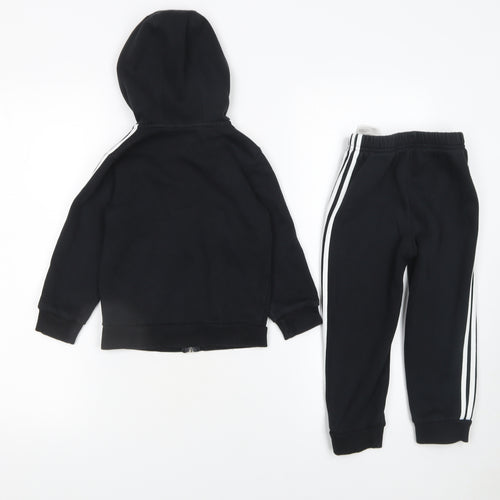 Adidas Boys Black 3-Stripe Hoodie & Joggers Tracksuit Set 3 Years