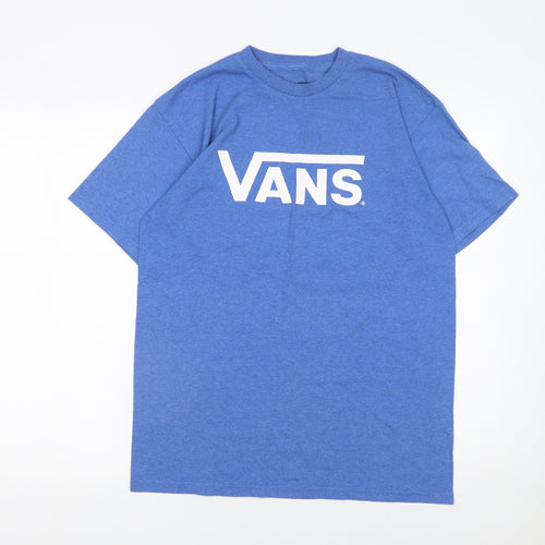 Vans Men Blue Graphic Logo T-Shirt Medium Crew Neck Cotton Blend