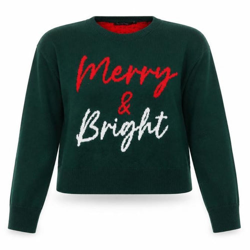 Boohoo Women's Green Merry & Bright Christmas Knit Jumper Size S