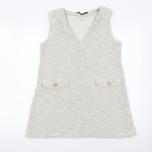 Sfera Women’s Ivory Knit Sleeveless Tunic V-Neck Blouse Size S