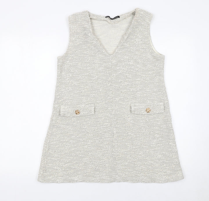 Sfera Women’s Ivory Knit Sleeveless Tunic V-Neck Blouse Size S
