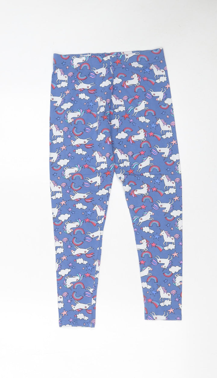 Next Girls Blue Unicorn Rainbow Leggings 11 Years Ankle Length Stretch Cotton