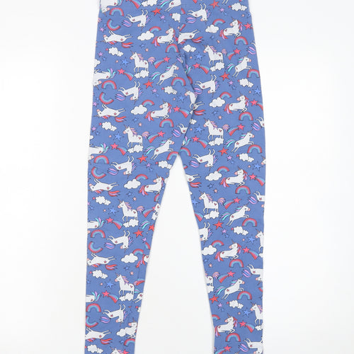 Next Girls Blue Unicorn Rainbow Leggings 11 Years Ankle Length Stretch Cotton
