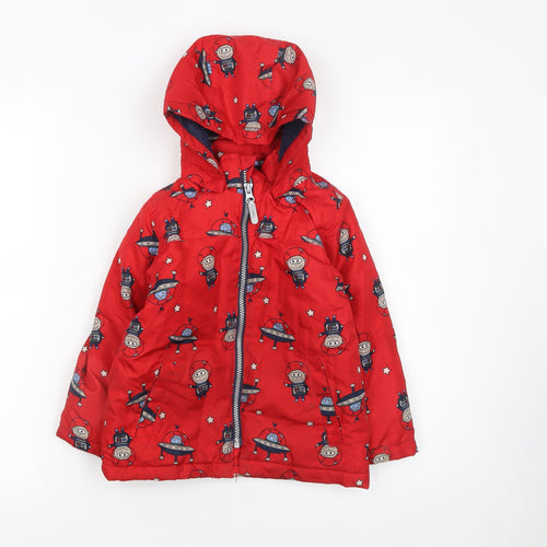 Name It Boys Red Space Print Hooded Puffer Jacket 4 Years