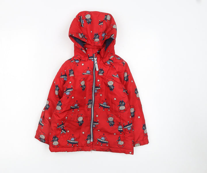 Name It Boys Red Space Print Hooded Puffer Jacket 4 Years