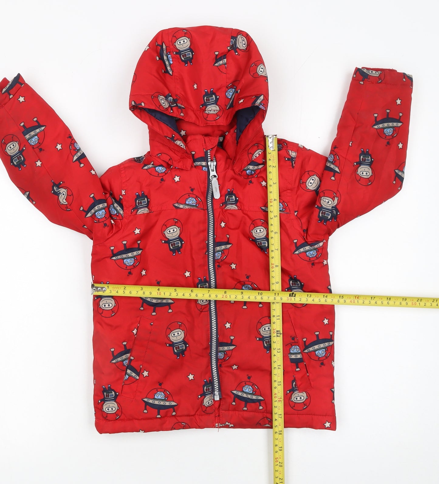 Name It Boys Red Space Print Hooded Puffer Jacket 4 Years