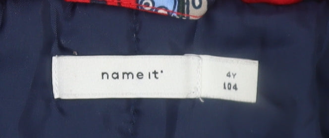Name It Boys Red Space Print Hooded Puffer Jacket 4 Years