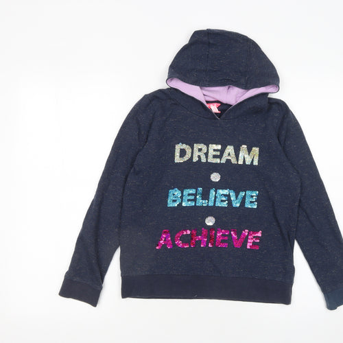 Monsoon Girls Blue Sequin 'Dream Believe Achieve' Hooded Pullover 12-13 Years