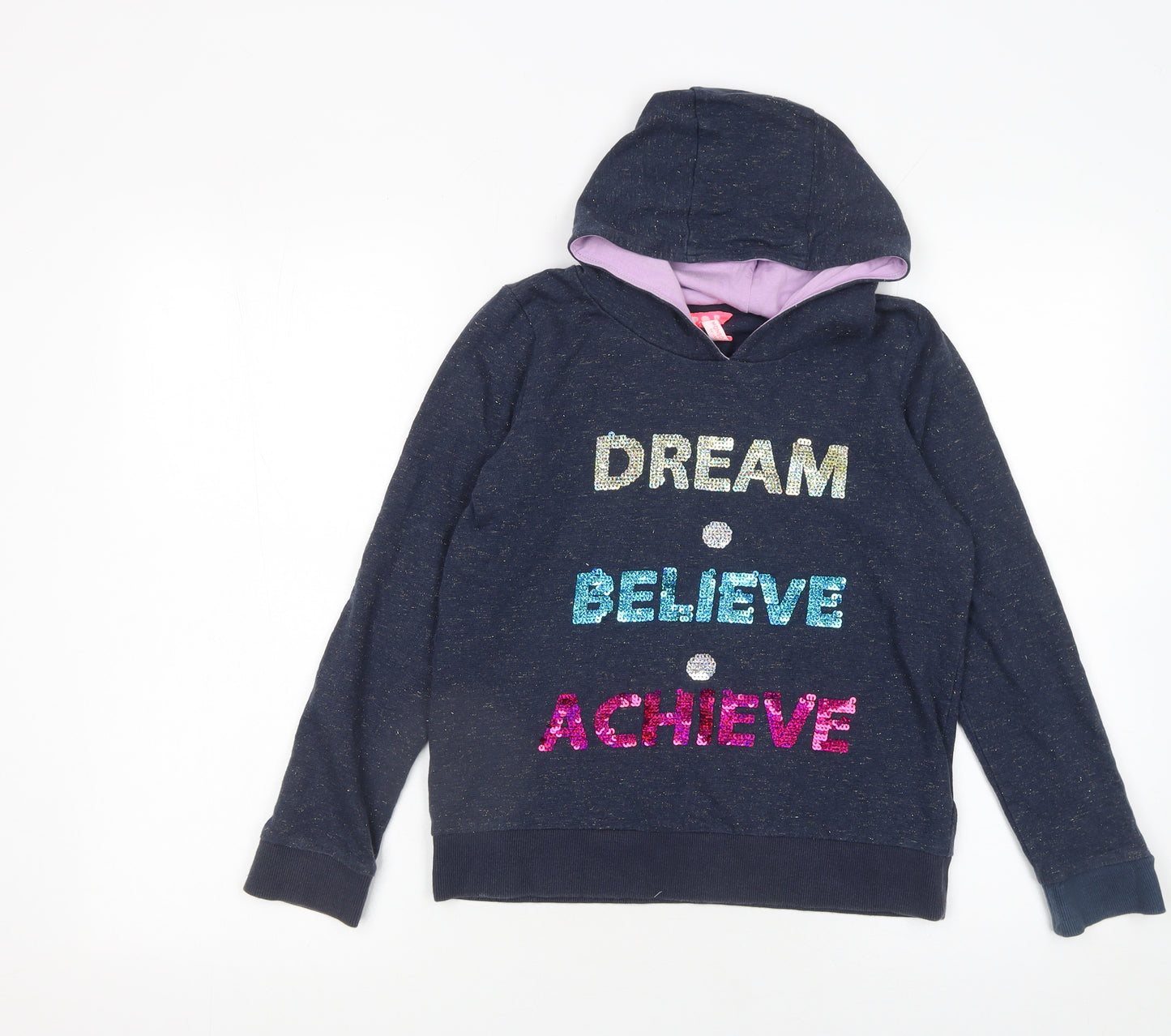 Monsoon Girls Blue Sequin 'Dream Believe Achieve' Hooded Pullover 12-13 Years