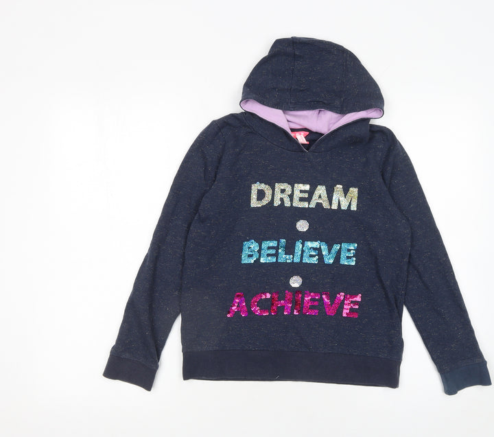 Monsoon Girls Blue Sequin 'Dream Believe Achieve' Hooded Pullover 12-13 Years