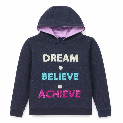 Monsoon Girls Blue Sequin 'Dream Believe Achieve' Hooded Pullover 12-13 Years