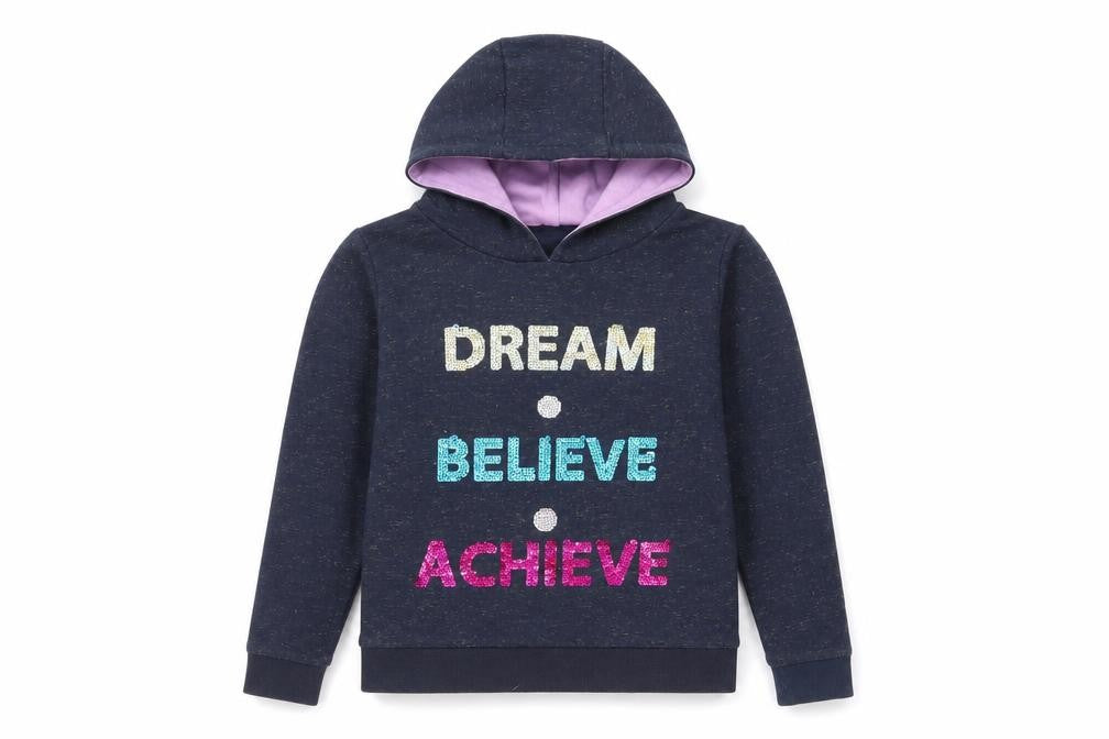 Monsoon Girls Blue Sequin 'Dream Believe Achieve' Hooded Pullover 12-13 Years