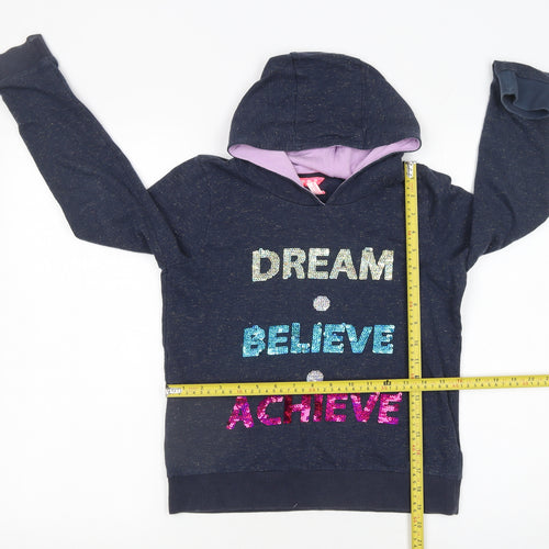 Monsoon Girls Blue Sequin 'Dream Believe Achieve' Hooded Pullover 12-13 Years