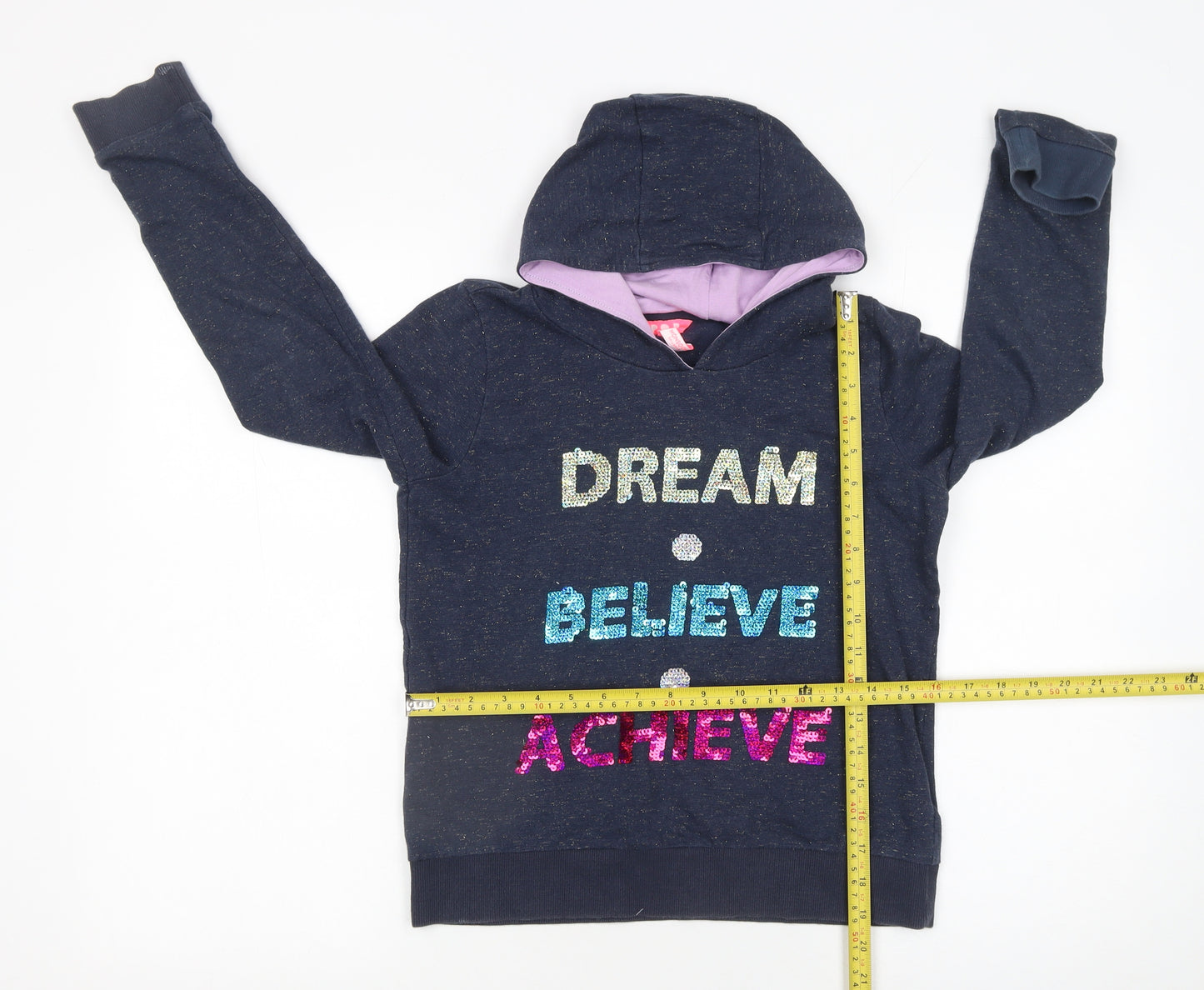 Monsoon Girls Blue Sequin 'Dream Believe Achieve' Hooded Pullover 12-13 Years
