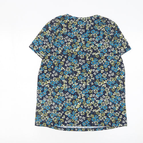 Very Women's Blue Floral Lace Accent Short Sleeve Blouse UK 10