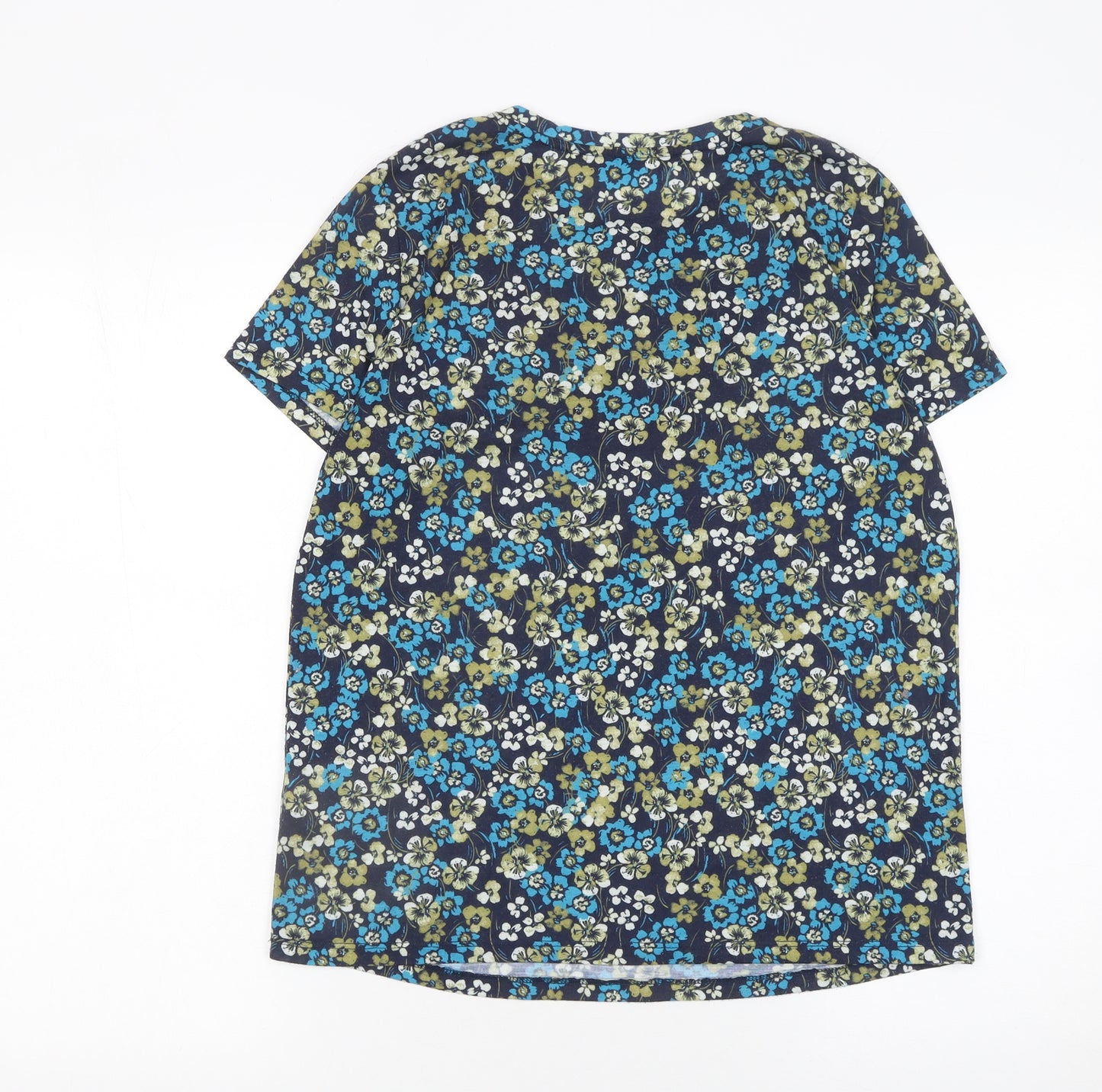 Very Women's Blue Floral Lace Accent Short Sleeve Blouse UK 10