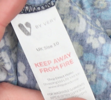 Very Women's Blue Floral Lace Accent Short Sleeve Blouse UK 10