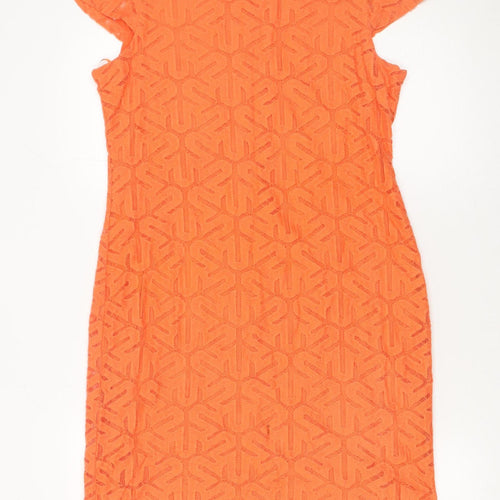 Savida Womens Orange Lace Sheath Dress Size 12 Short Sleeve