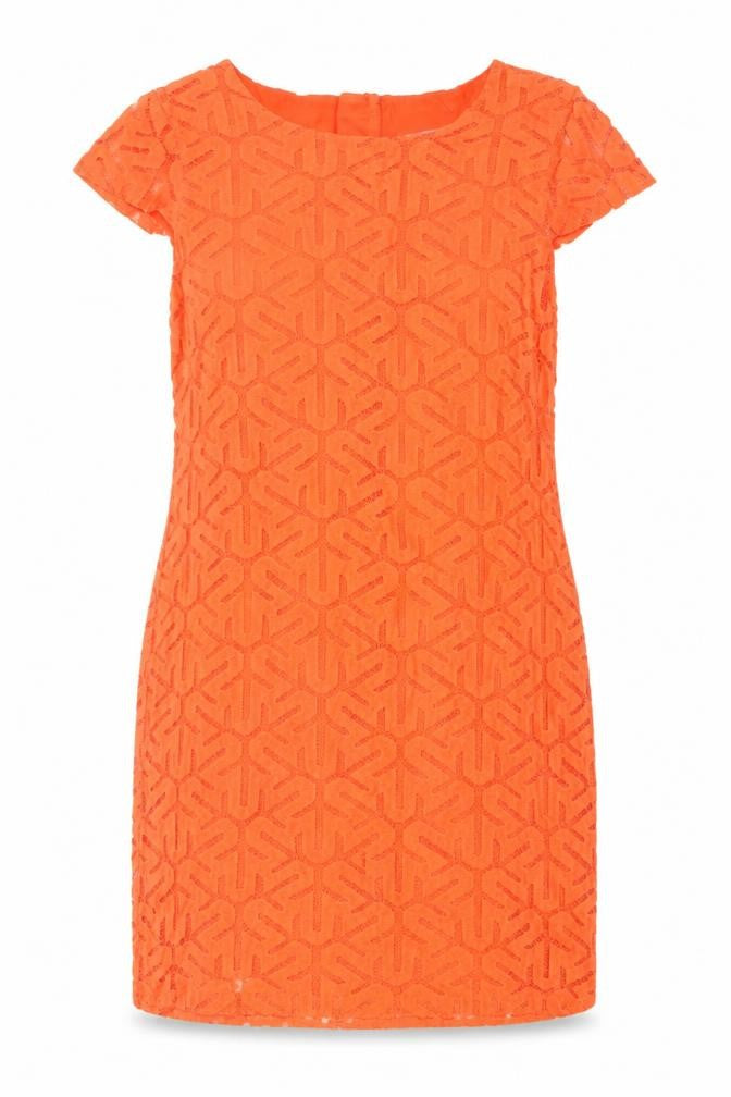 Savida Womens Orange Lace Sheath Dress Size 12 Short Sleeve