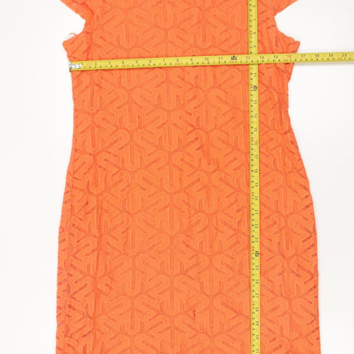 Savida Womens Orange Lace Sheath Dress Size 12 Short Sleeve