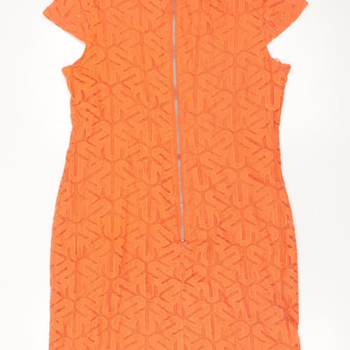 Savida Womens Orange Lace Sheath Dress Size 12 Short Sleeve