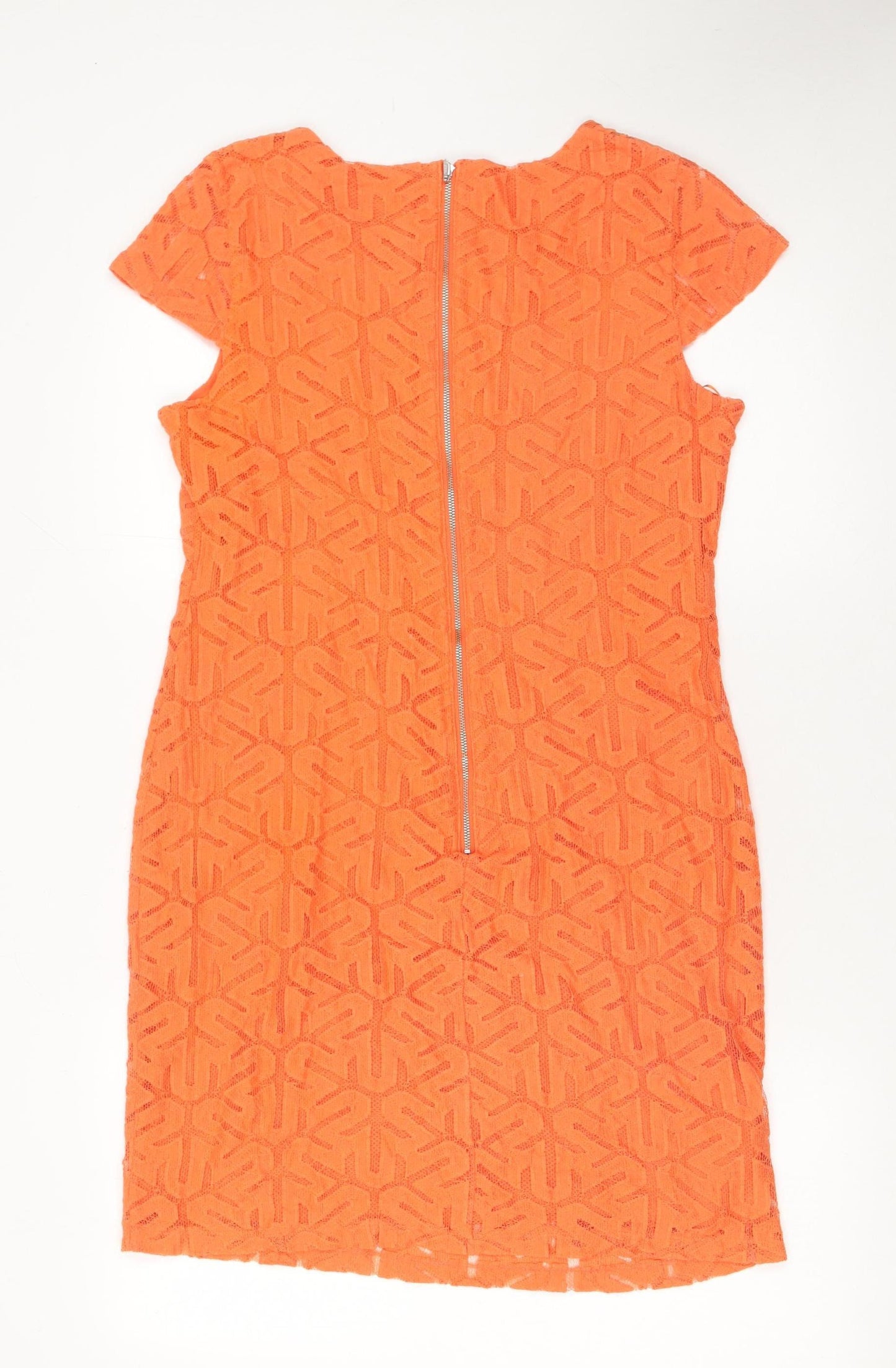 Savida Womens Orange Lace Sheath Dress Size 12 Short Sleeve