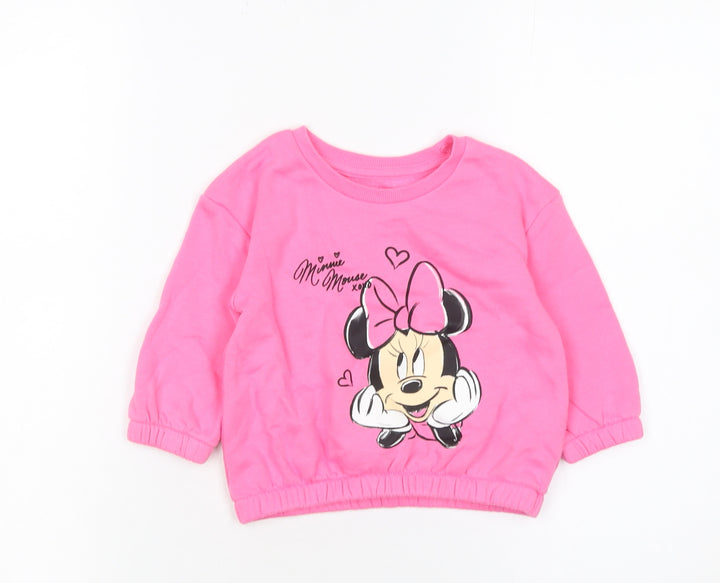 Primark Girls Pink Minnie Mouse Sweatshirt 12-18 Months Pullover Jumper