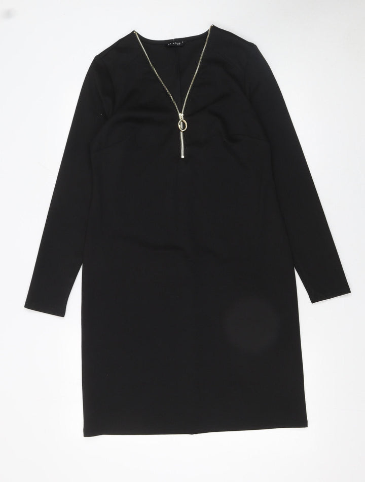 Papaya Women Black Size 8 Shift Zip Knee Length Business Dress