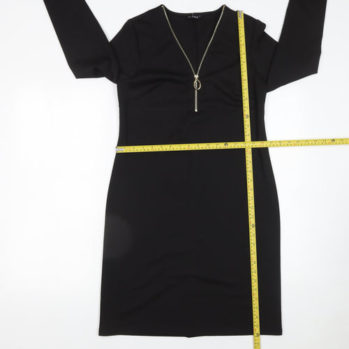 Papaya Women Black Size 8 Shift Zip Knee Length Business Dress