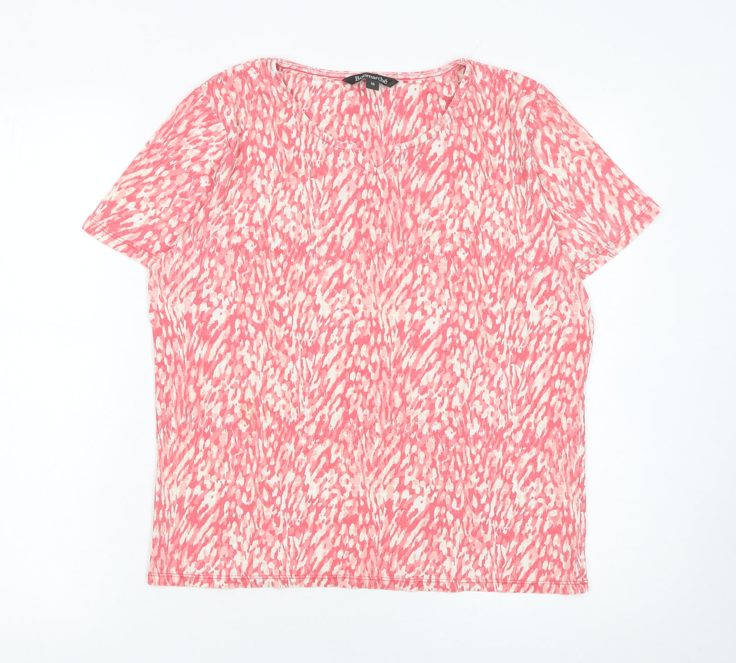 Bonmarché Women's Pink Abstract Print Jersey T-Shirt Size 14