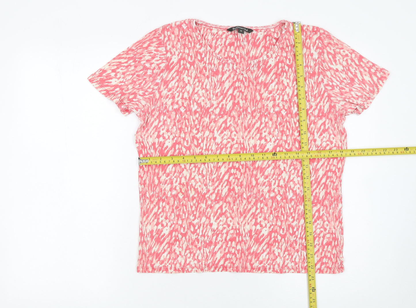 Bonmarché Women's Pink Abstract Print Jersey T-Shirt Size 14