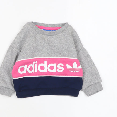 adidas Unisex Baby Grey Colourblock Logo Pullover Sweatshirt 0-3 Months