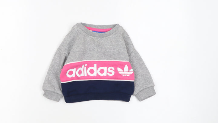 adidas Unisex Baby Grey Colourblock Logo Pullover Sweatshirt 0-3 Months