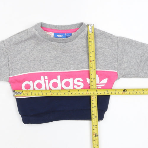 adidas Unisex Baby Grey Colourblock Logo Pullover Sweatshirt 0-3 Months
