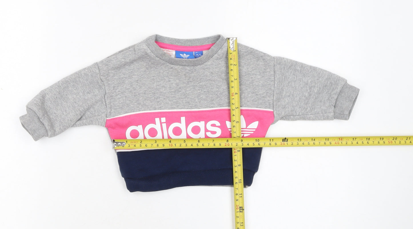 adidas Unisex Baby Grey Colourblock Logo Pullover Sweatshirt 0-3 Months