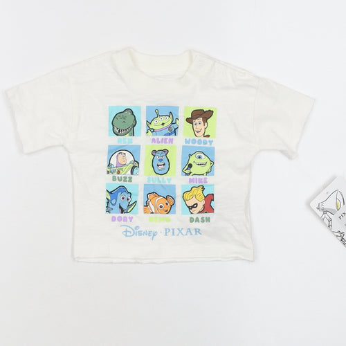 Primark Disney Pixar White Baby T-Shirt 0-3 Months Unisex Cartoon Print