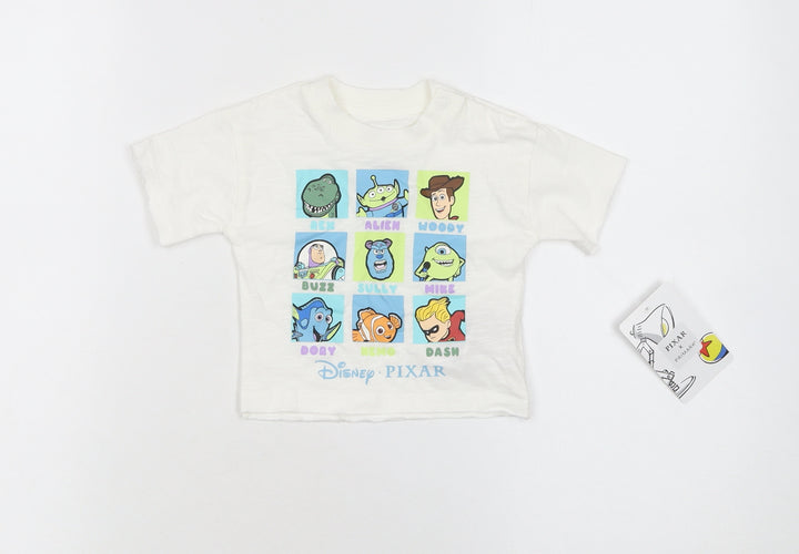 Primark Disney Pixar White Baby T-Shirt 0-3 Months Unisex Cartoon Print