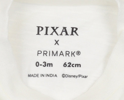 Primark Disney Pixar White Baby T-Shirt 0-3 Months Unisex Cartoon Print