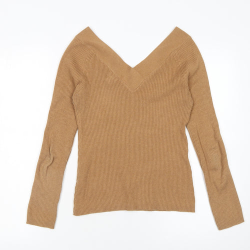 River Island Women’s Beige V-Neck Ribbed Knit Jumper Size 10