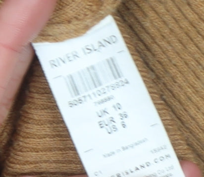 River Island Women’s Beige V-Neck Ribbed Knit Jumper Size 10